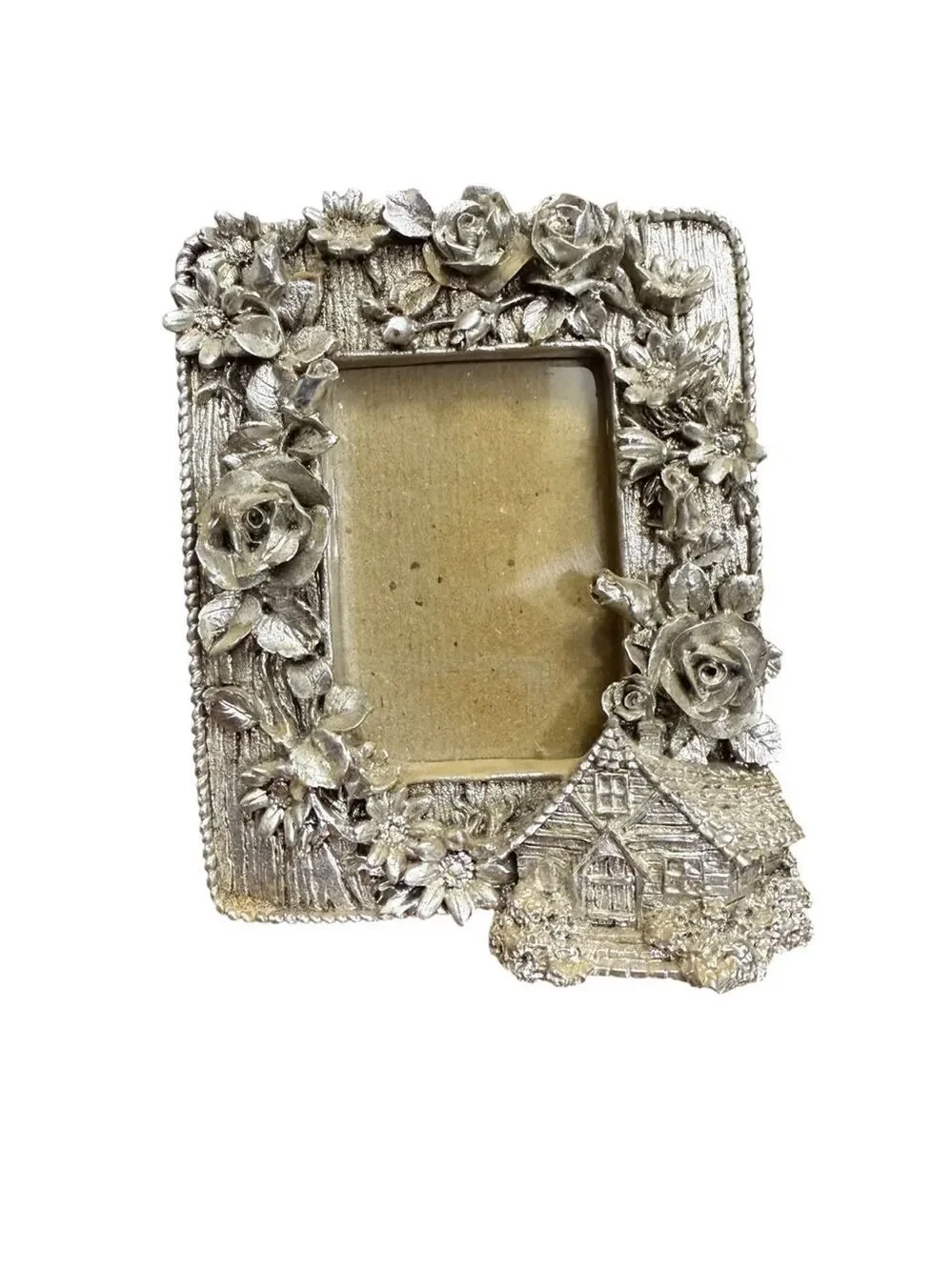 Vintage‎ Silver Tone Cottage & Floral Picture Frame 5x4